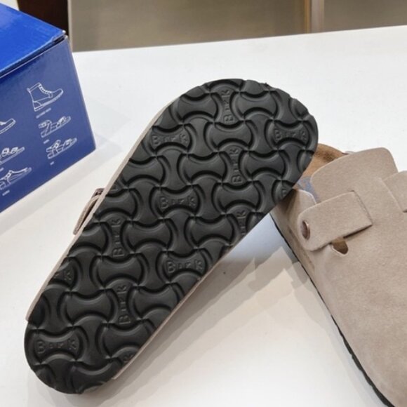 Birkenstock Boston Narrow | Wide Suede Leather Women Men Taupe Shoes - Picture 8 of 9